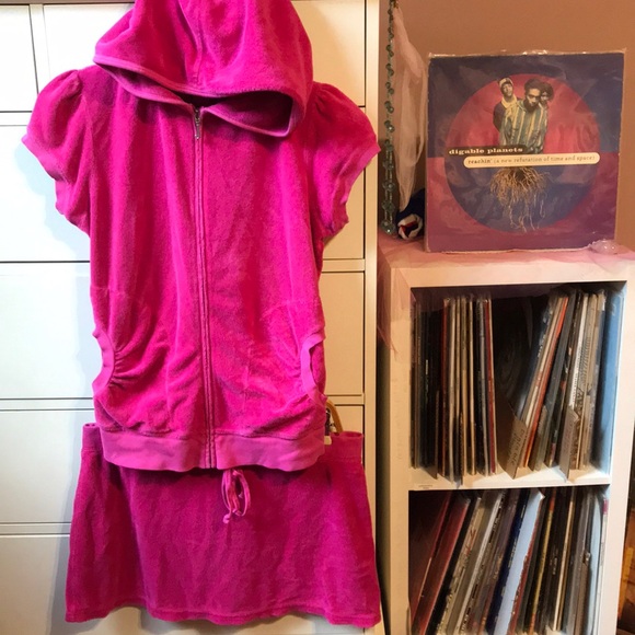 Juicy Couture OG Vintage Terry Tracksuit Skirt Y2k Rare Barbie Hot Pink Top Set - Picture 1 of 17